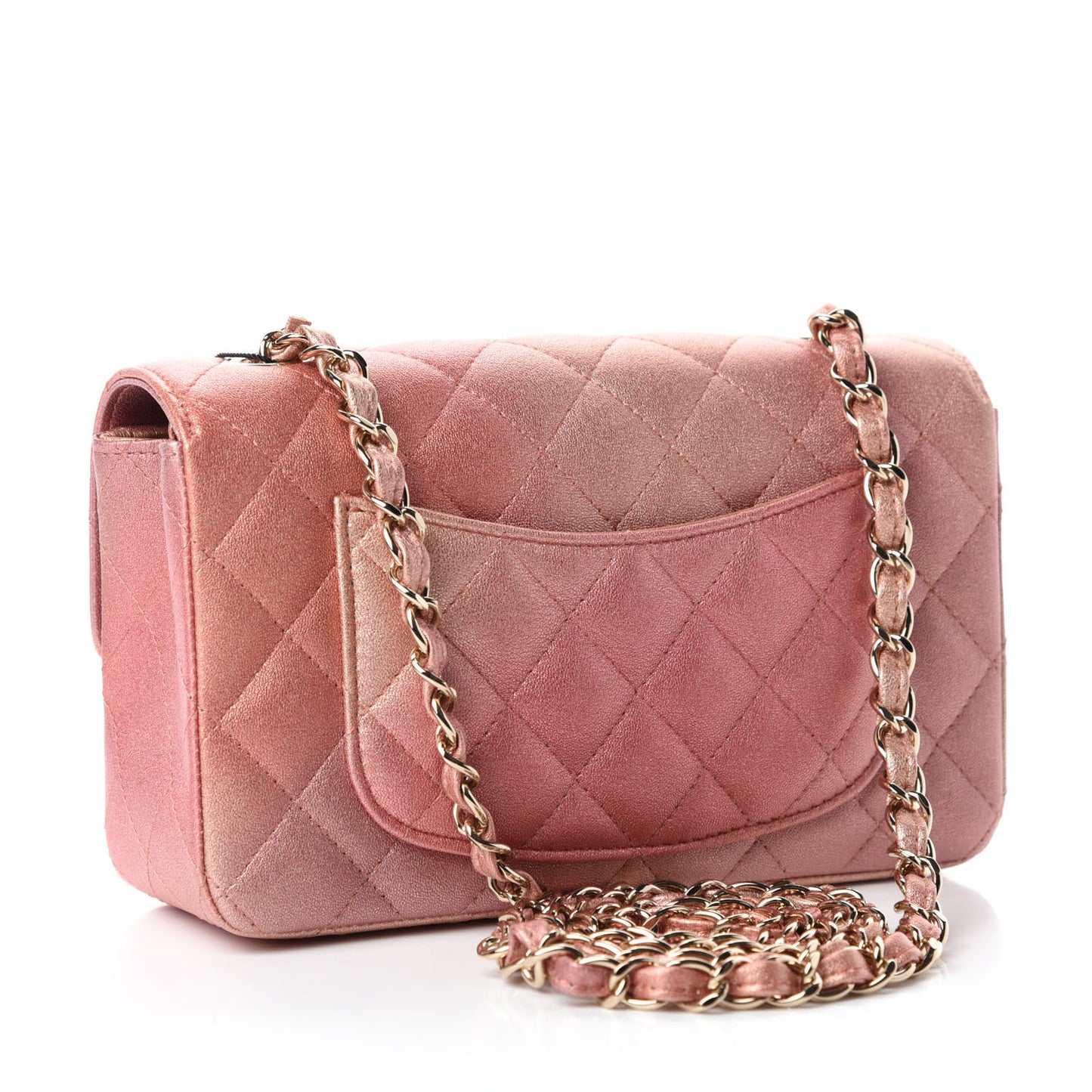 Metallic Lambskin Quilted Ombre Mini Rectangular Flap Pink