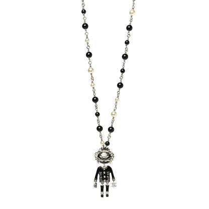 Chanel Gripoix Poured Glass Crystal Bead Pearl CC Lion Pendant Necklace Black Gold 1 of 5