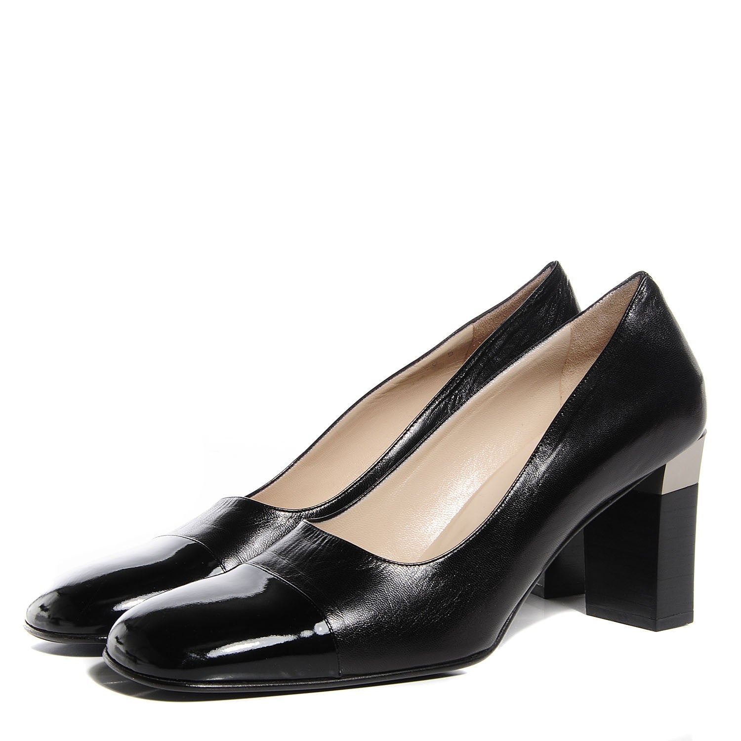 Chanel Leather Cap Toe Pumps 40 Black 3 of 6
