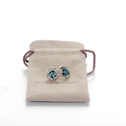 David Yurman Sterling Silver Blue Topaz 7mm Infinity Earrings 5 of 5