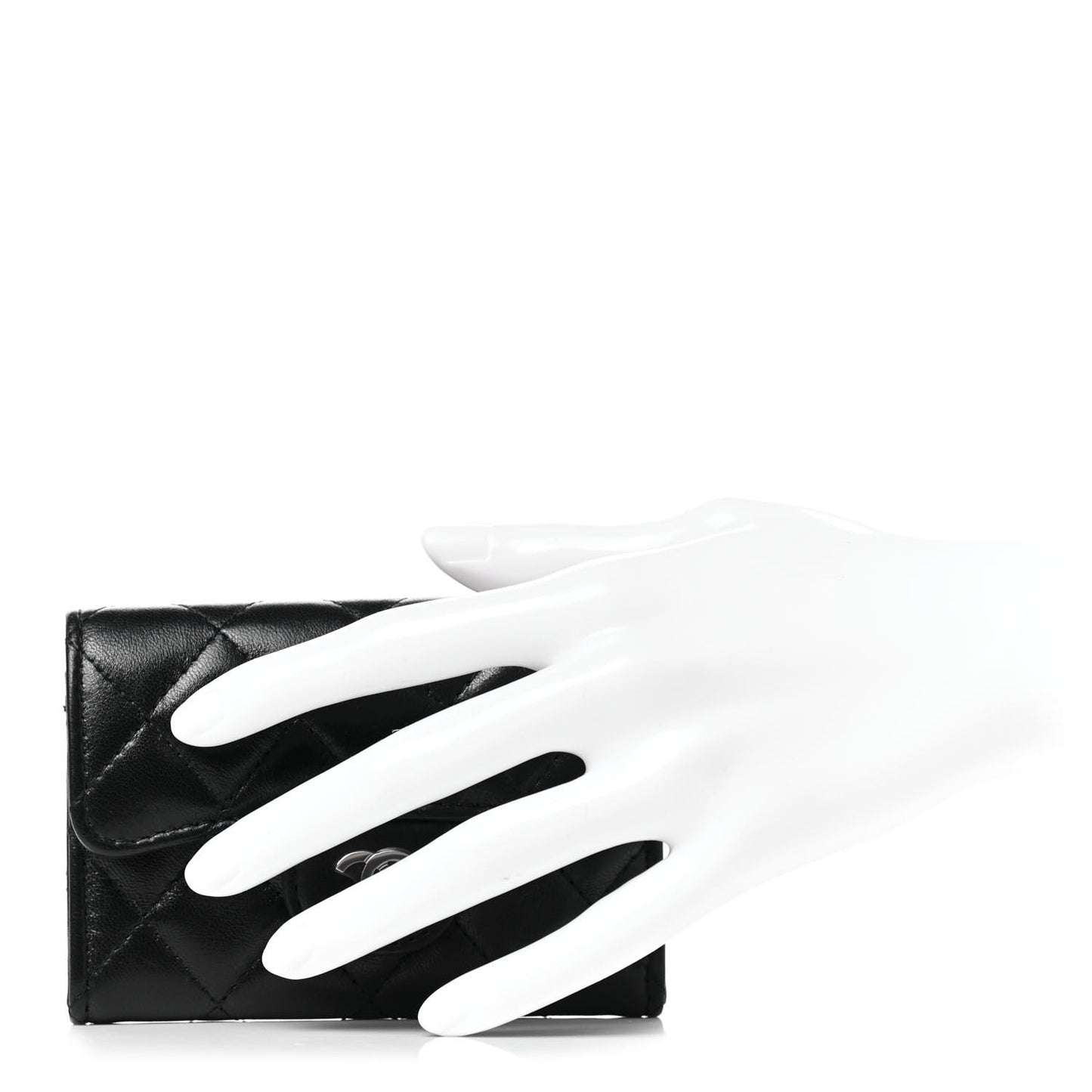 Lambskin Quilted Flap Card Holder Wallet Black