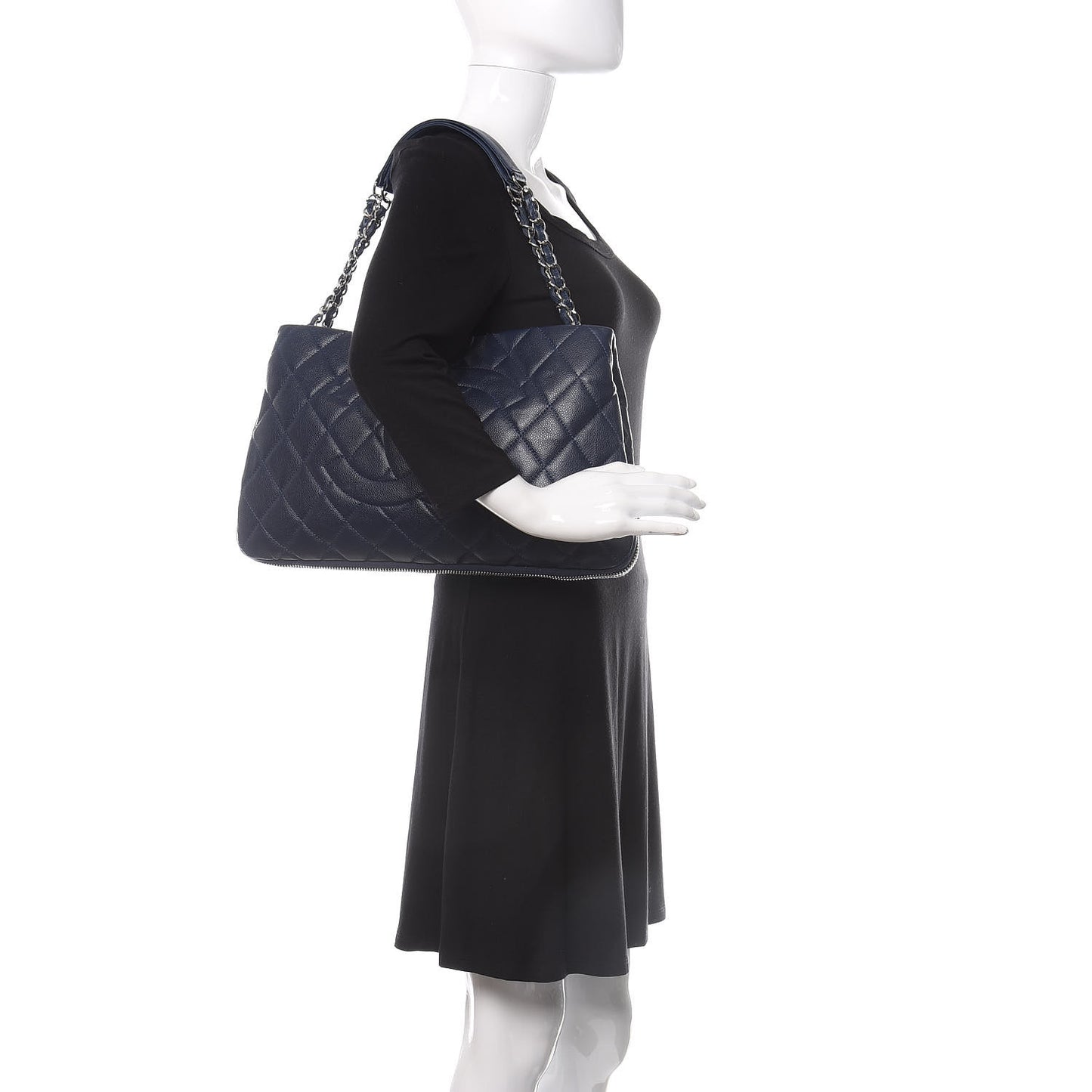 Caviar Quilted Expandable Zip Shoulder Bag Blue