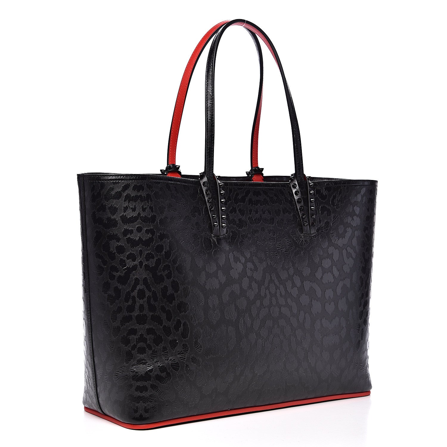 Christian Louboutin Patent Calfskin Print Leopard Print Spikes East West Cabata Tote Black 2 of 11