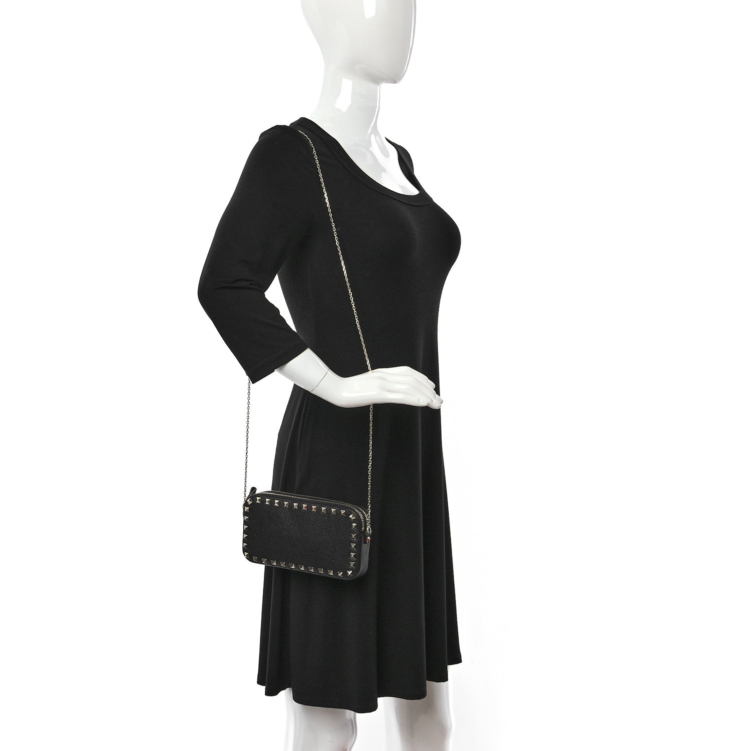 Valentino Garavani Pebbled Calfskin Rockstud Small Chain Shoulder Bag Black 2 of 10