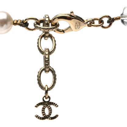 Chanel Resin Pearl Crystal CC Necklace Pearly White Transparent Gold 4 of 4