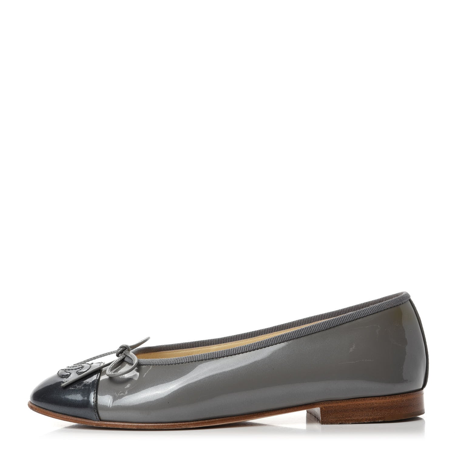 Chanel Patent Calfskin CC Cap Toe Ballerina Flats 35.5 Dark Grey 1 of 14