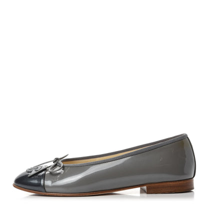 Chanel Patent Calfskin CC Cap Toe Ballerina Flats 35.5 Dark Grey 1 of 14