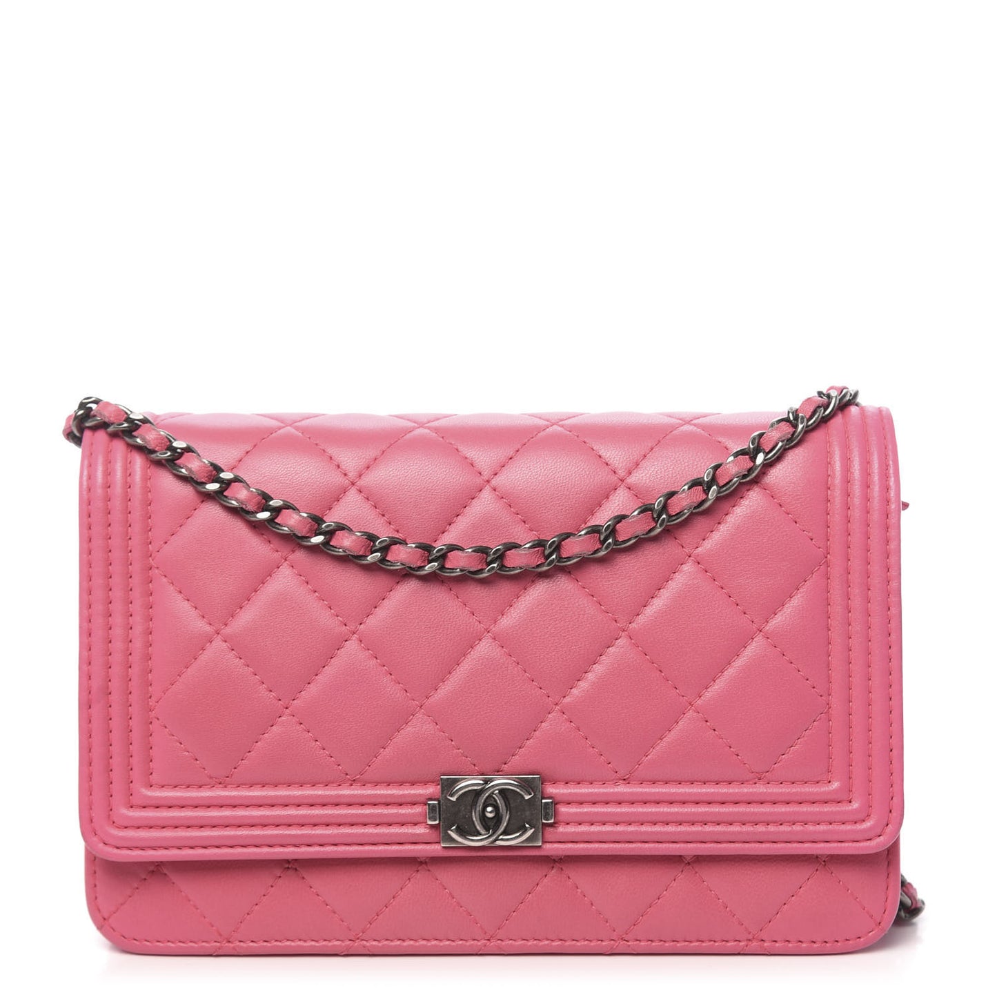 Lambskin Quilted Boy Wallet On Chain WOC Pink