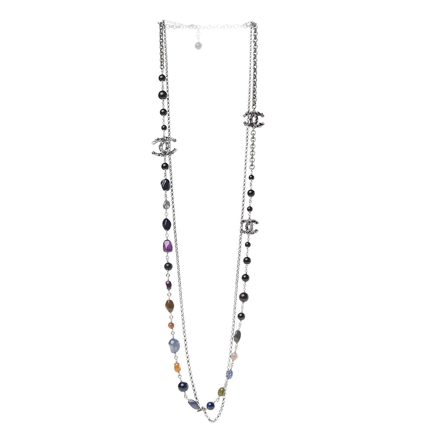 Pearl Resin Beaded CC Multistrand Necklace Silver Multicolor