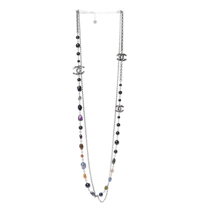 Chanel Pearl Resin Beaded CC Multistrand Necklace Silver Multicolor 2 of 4