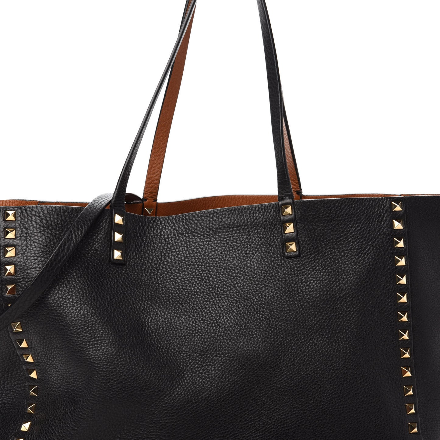 Pebbled Calfskin Medium Rockstud Reversible Tote Black Light Cuir