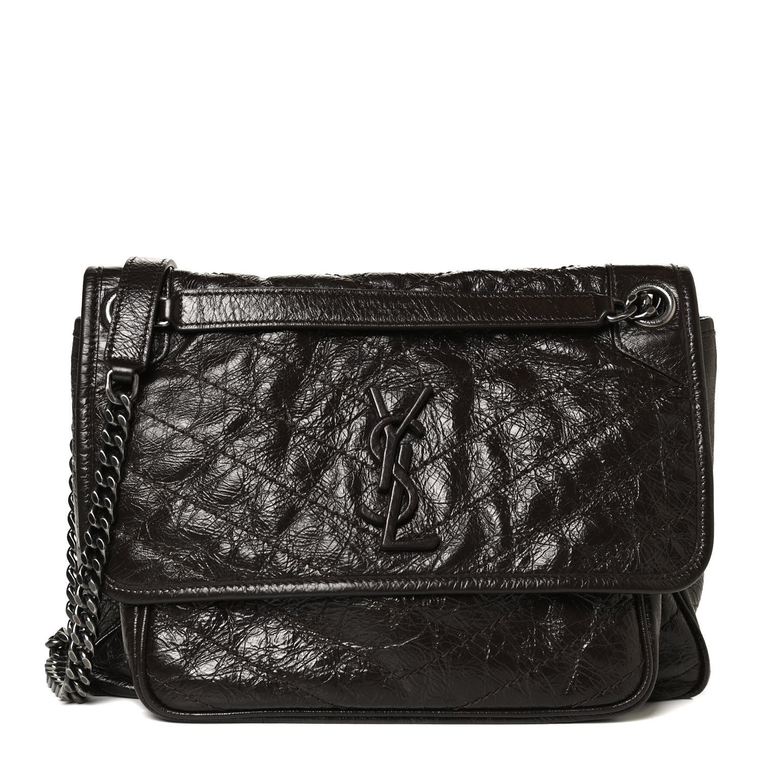 Saint Laurent Crinkled Calfskin Matelasse Monogram Medium Niki Chain Satchel Western Moka 1 of 13