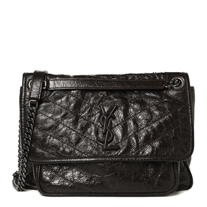 Saint Laurent Crinkled Calfskin Matelasse Monogram Medium Niki Chain Satchel Western Moka 1 of 13