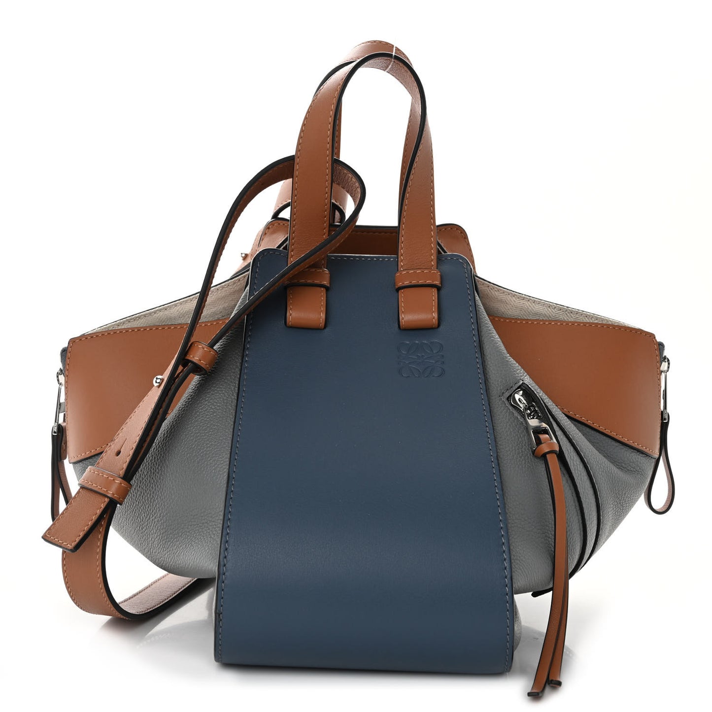 Calfskin Small Hammock Shoulder Bag Steel Blue Tan