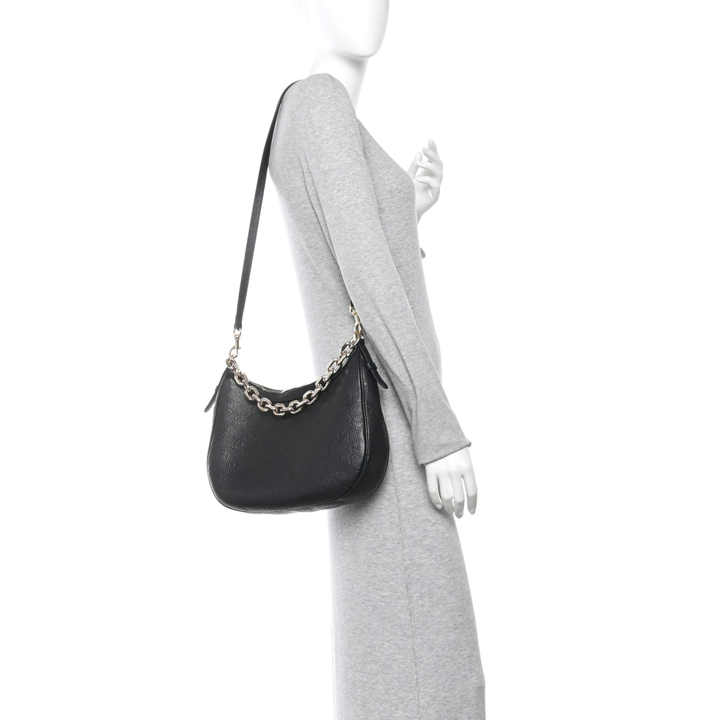 GG Grainy Calfskin Emblem Large Half Moon Shoulder Bag Black