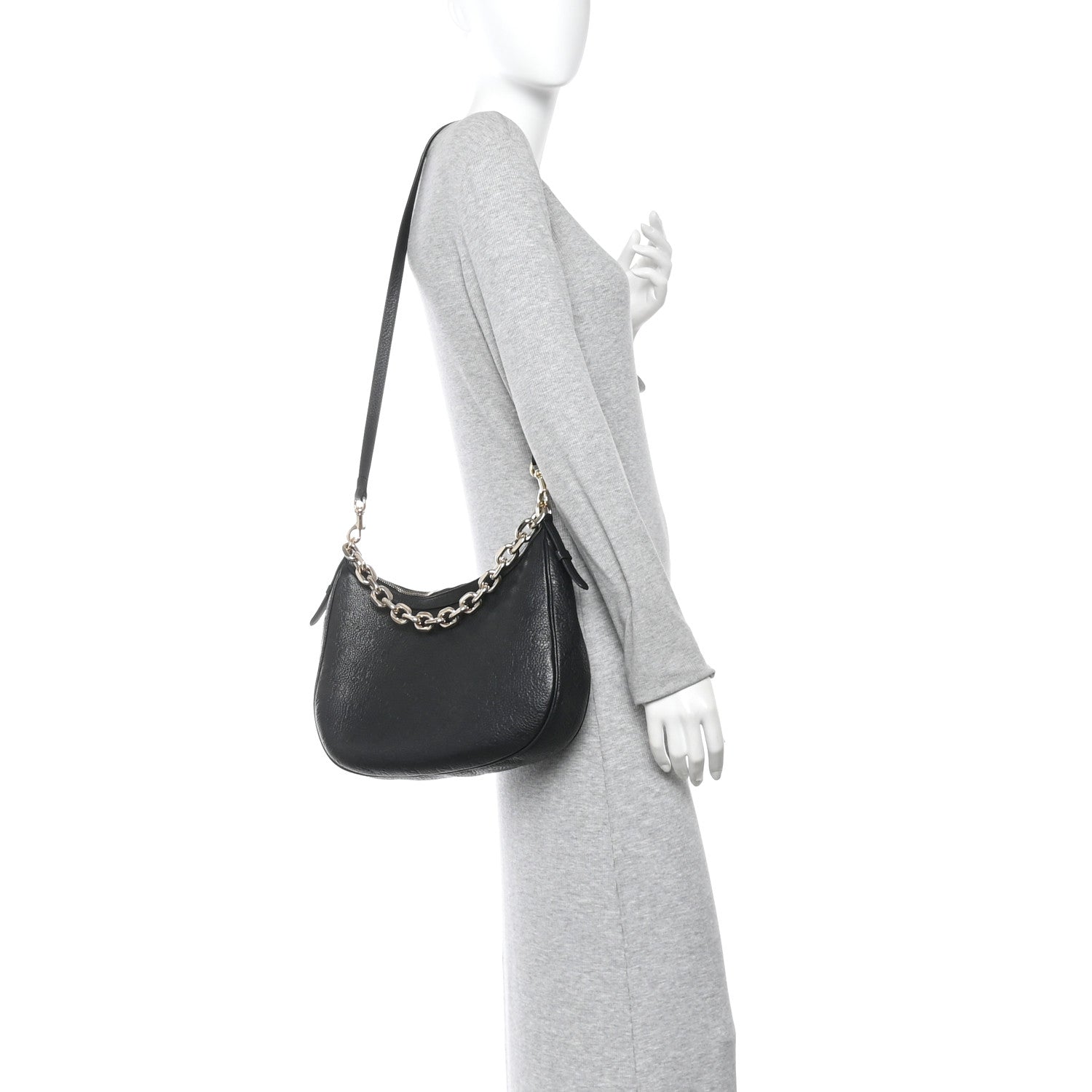 Gucci GG Grainy Calfskin Emblem Large Half Moon Shoulder Bag Black 2 of 11