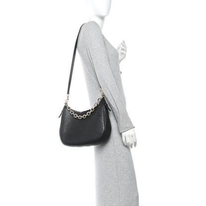 Gucci GG Grainy Calfskin Emblem Large Half Moon Shoulder Bag Black 2 of 11