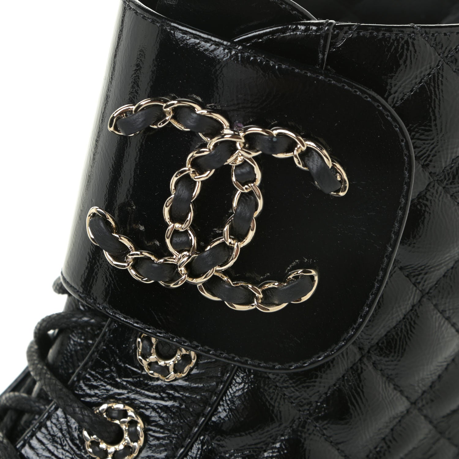 Chanel Shiny Calfskin Quilted Lace Up Combat Boots 37 Black 13 of 16