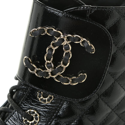 Chanel Shiny Calfskin Quilted Lace Up Combat Boots 37 Black 13 of 16