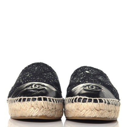 Chanel Tweed Patent Goatskin Sequin CC Espadrilles 37 Black 2 of 11