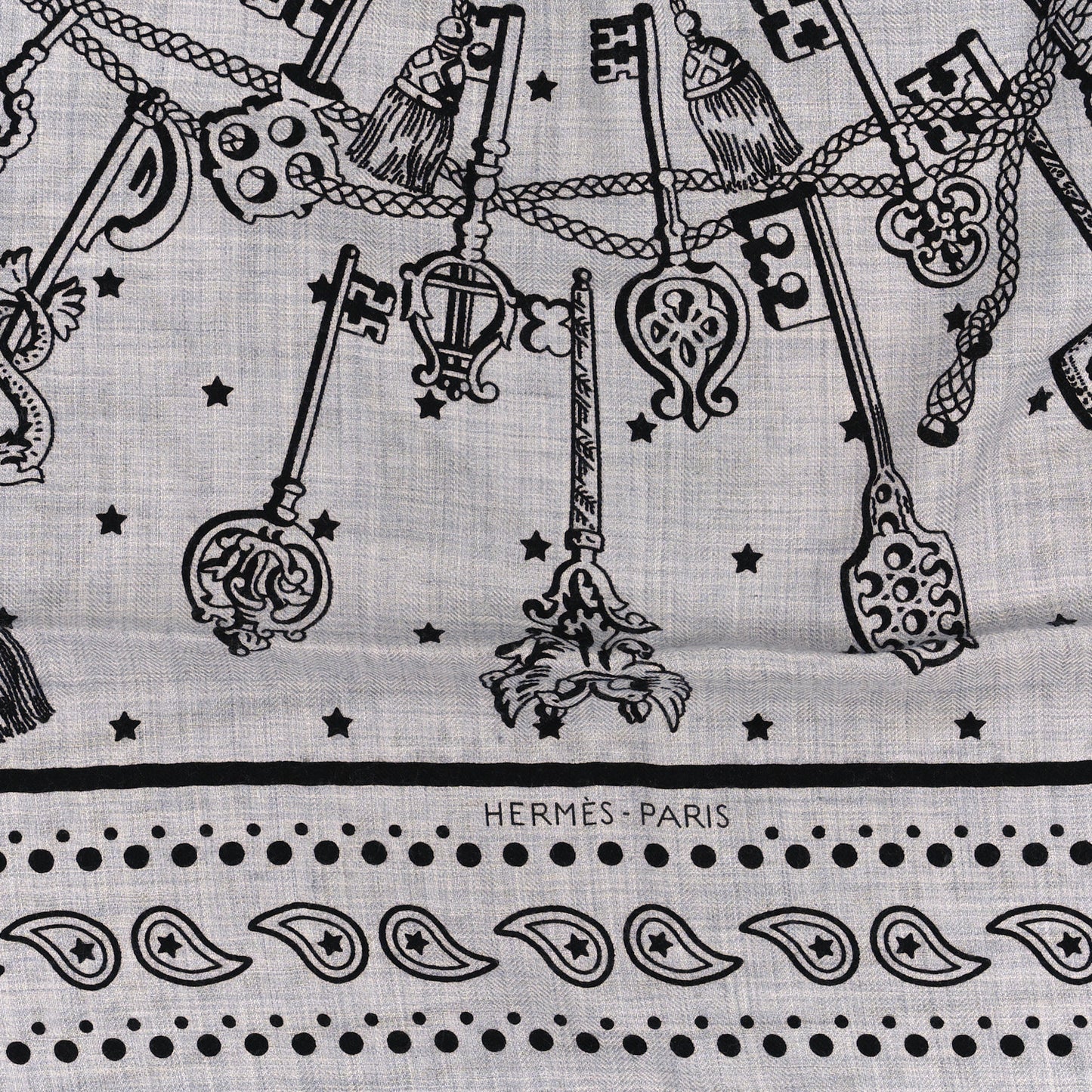 Cashmere Silk Les Cles Bandana Shawl 140 Gris Chine Black