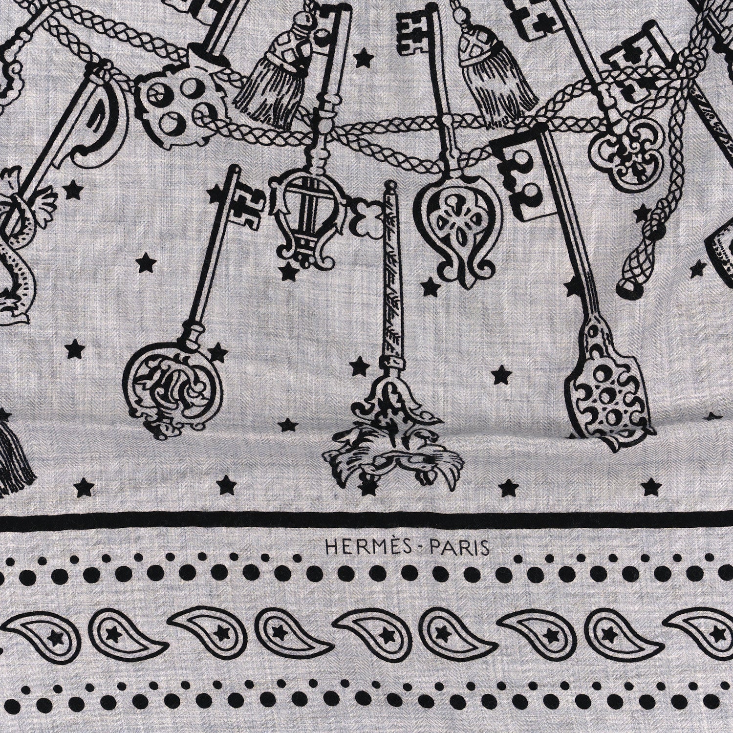Hermes Cashmere Silk Les Cles Bandana Shawl 140 Gris Chine Black 2 of 3