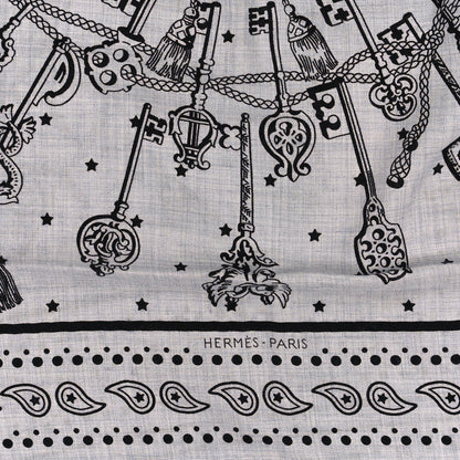 Hermes Cashmere Silk Les Cles Bandana Shawl 140 Gris Chine Black 2 of 3