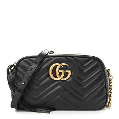 Gucci Calfskin Matelasse Small GG Marmont Chain Shoulder Bag Black 1 of 9