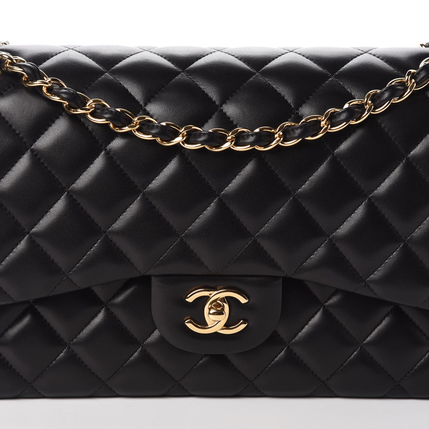 Lambskin Quilted Jumbo Double Flap Black