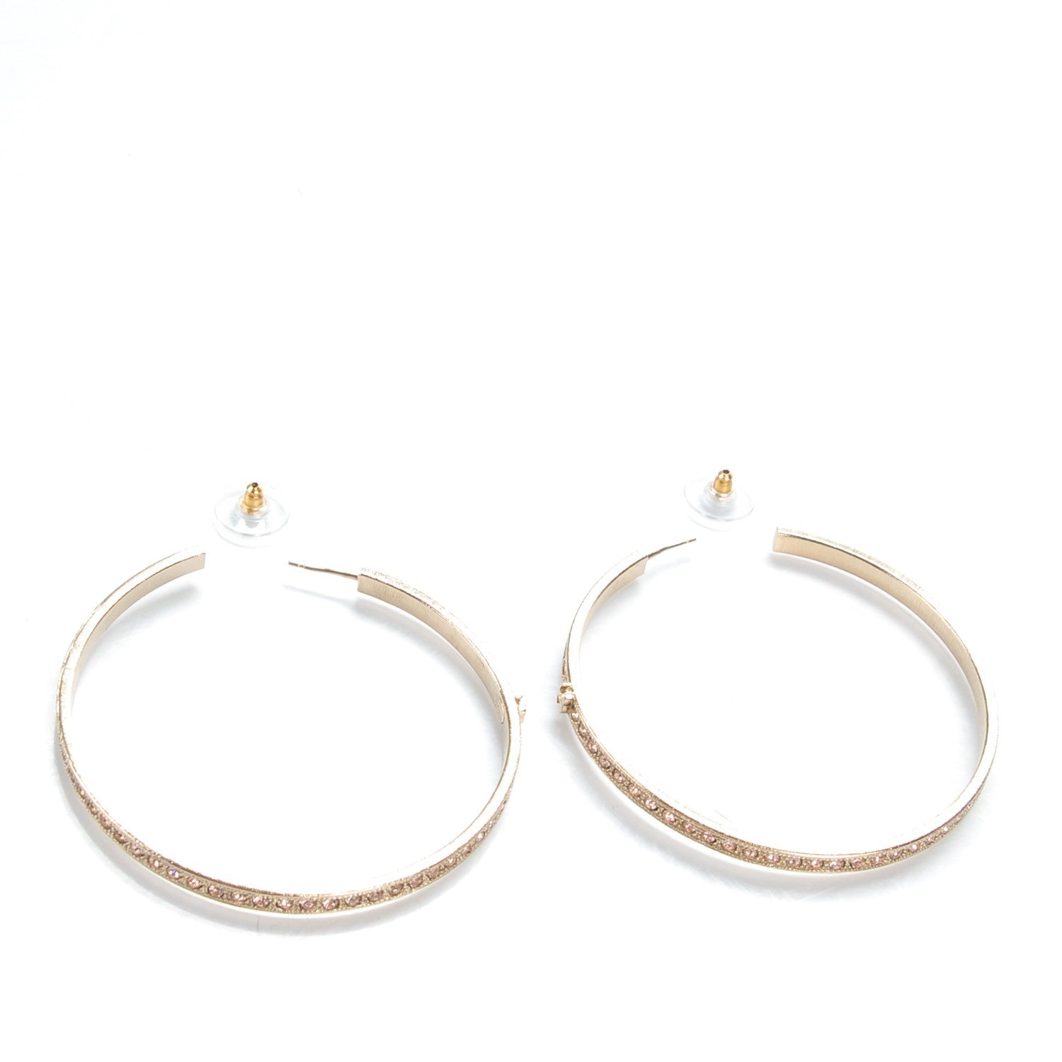 Chanel Crystal CC Hoop Earrings Pale Pink Gold 4 of 5
