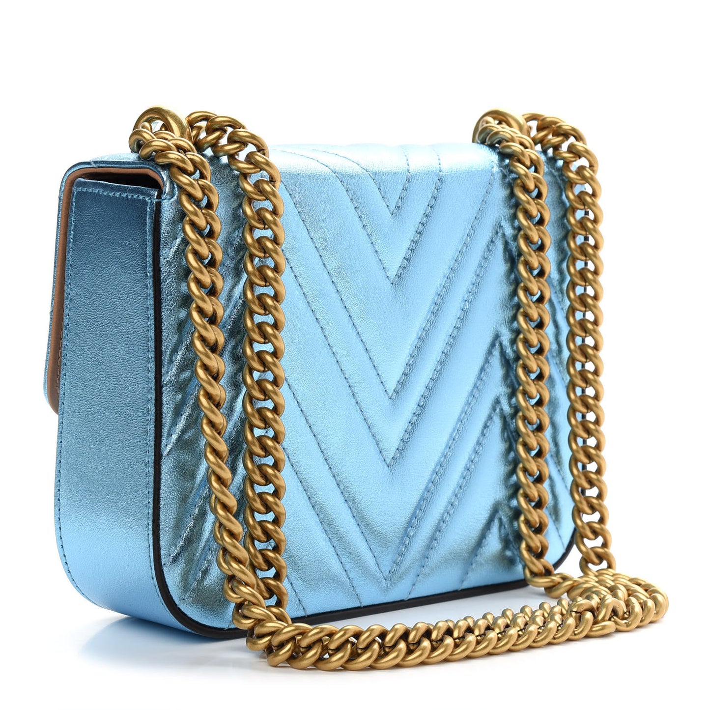 Metallic Nappa Matelasse Broadway Shoulder Bag Cielo