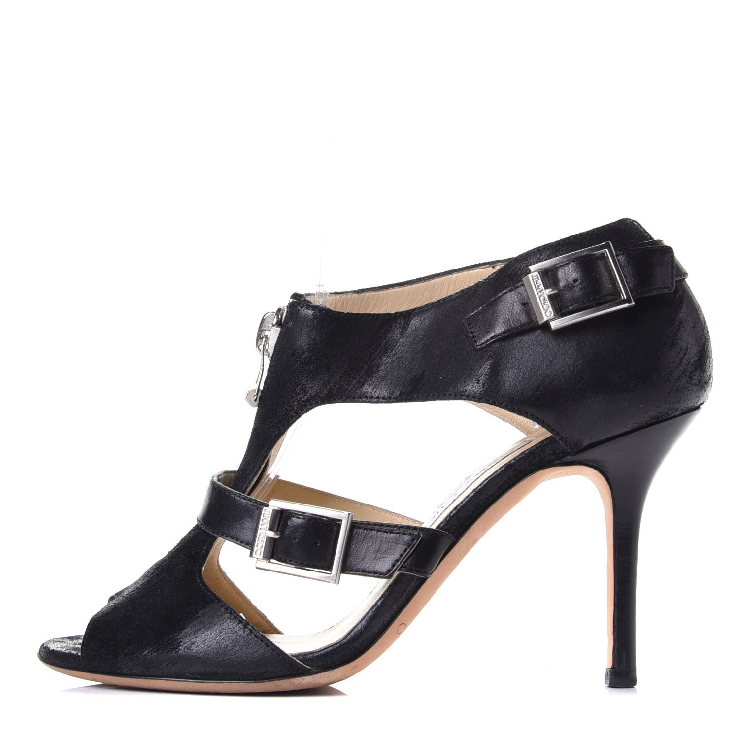 Jimmy Choo Suede T-Strap Buckle Pumps 36 Black 1 of 9