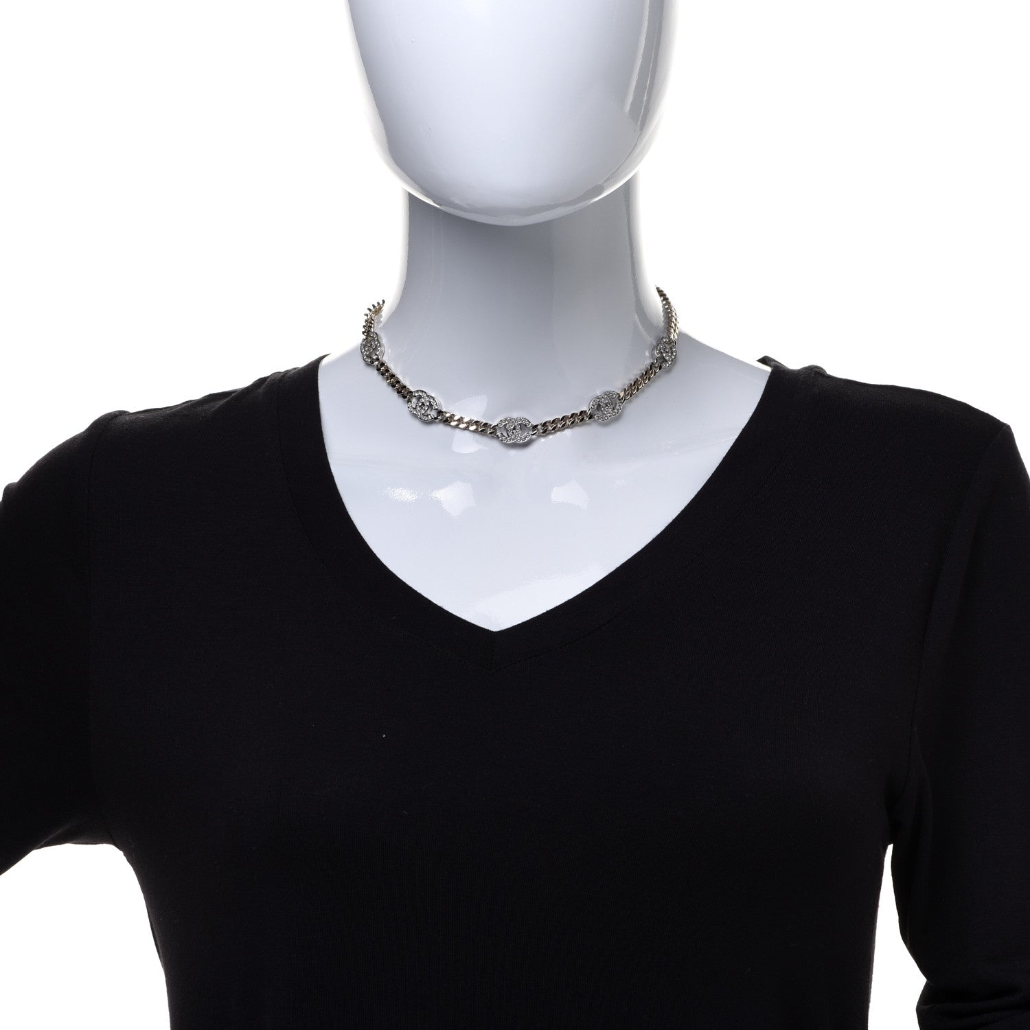 Chanel Crystal Chain CC Link Choker Gold Silver 2 of 6