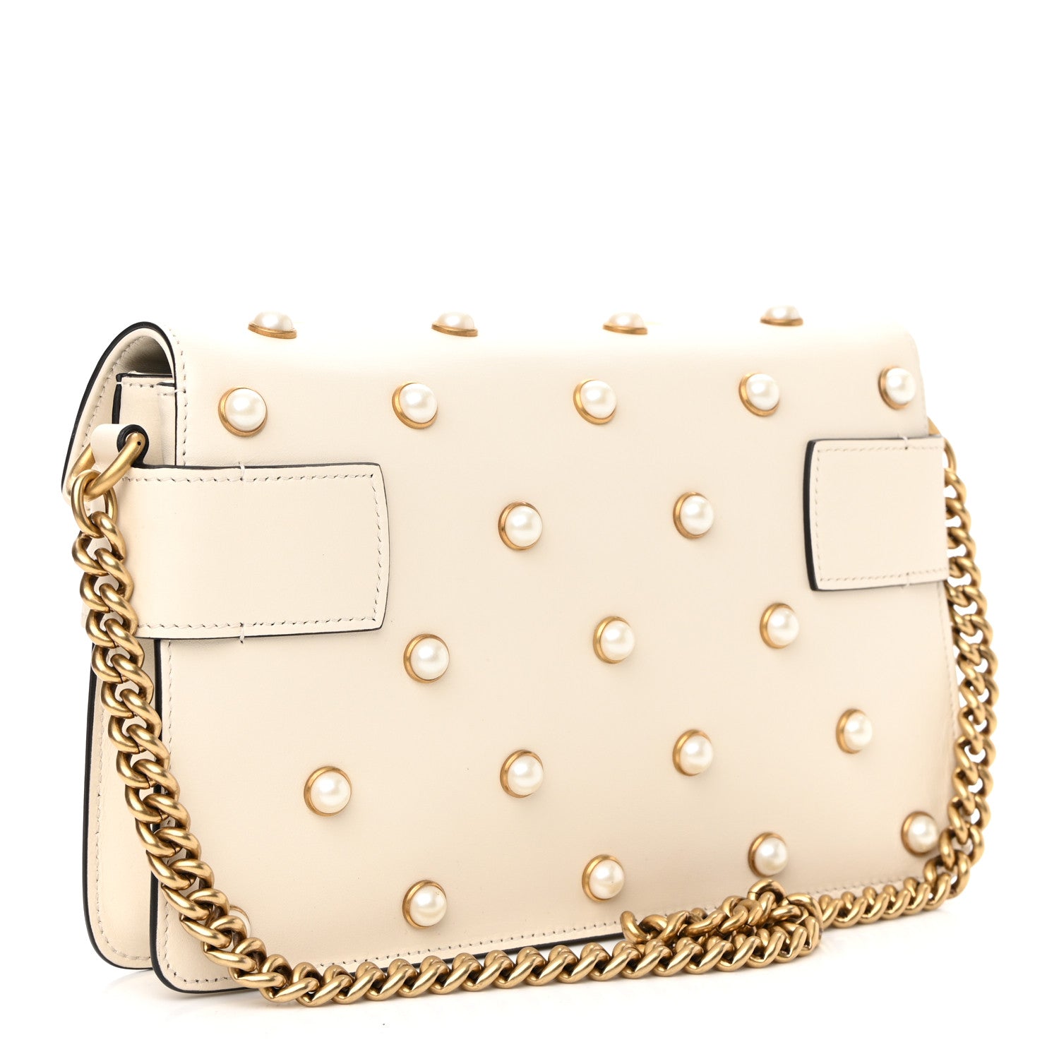 Gucci Nappa Pearl Studded Mini Queen Margaret Broadway Shoulder Bag Mystic White 3 of 9