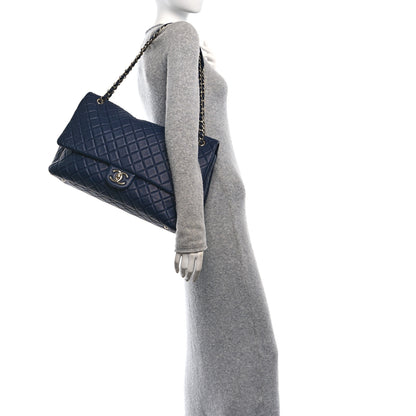 Chanel Metallized Calfskin Quilted XXL Travel Flap Bag Navy 2 of 13