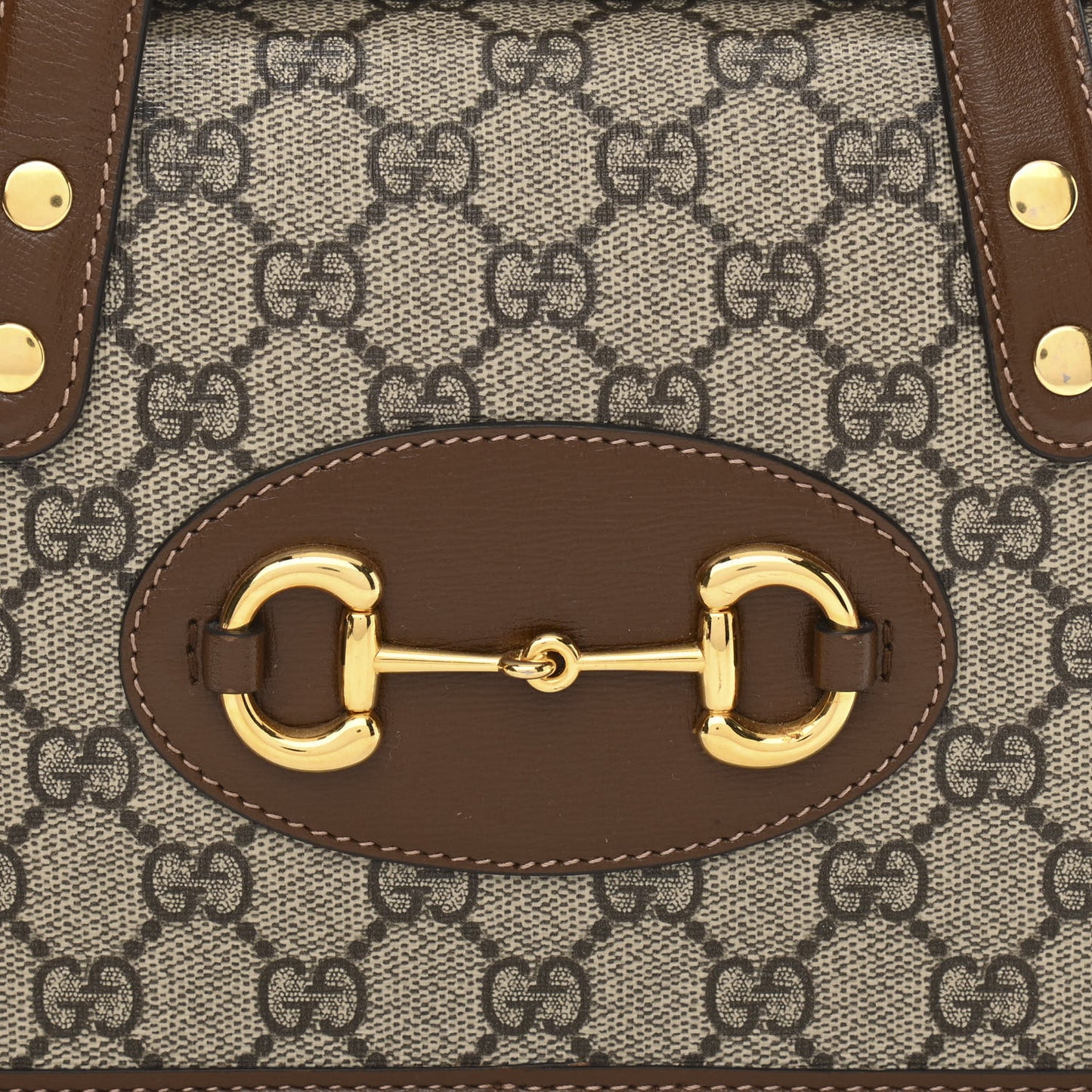 GG Supreme Monogram Azalea Calfskin Mini Horsebit 1955 Foldover Top Handle Bag Beige Ebony Brown Sugar