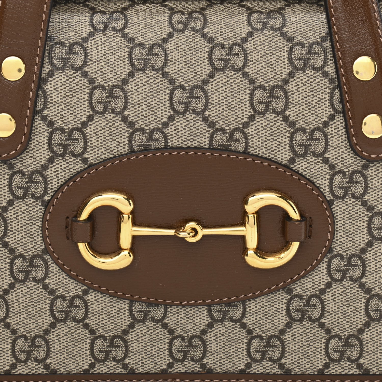 Gucci GG Supreme Monogram Azalea Calfskin Mini Horsebit 1955 Foldover Top Handle Bag Beige Ebony Brown Sugar 10 of 13