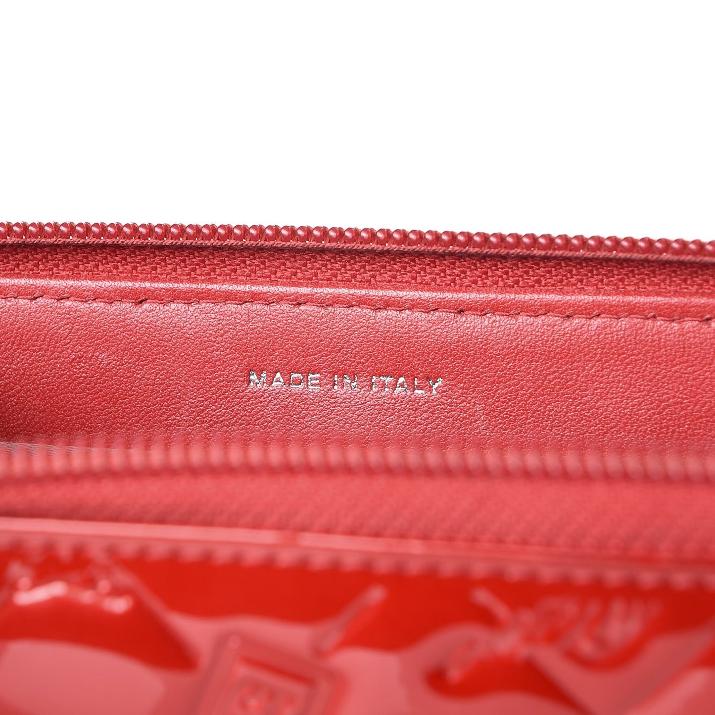 Patent Calfskin Lucky Symbols Zip Around Wallet Red