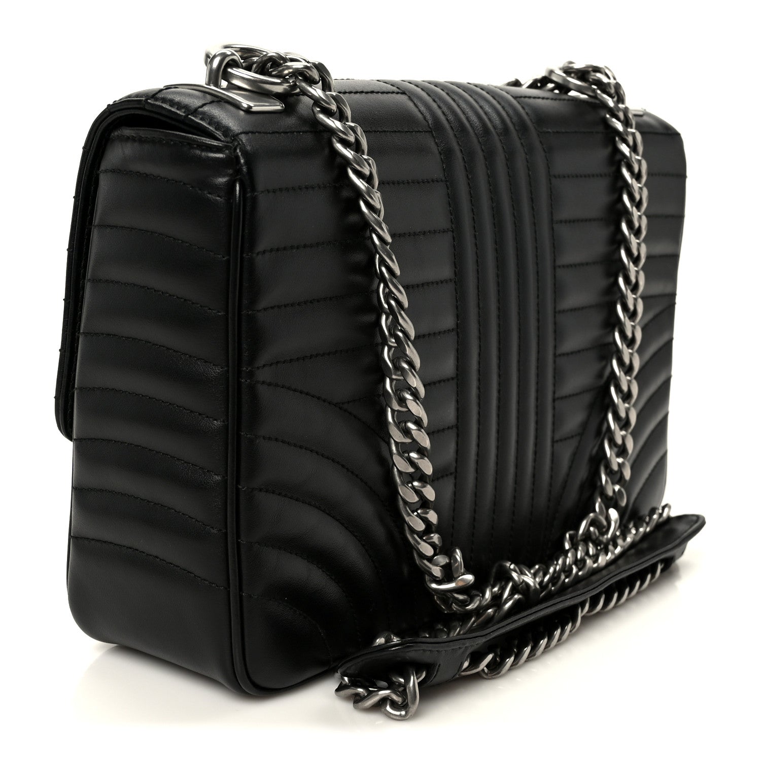 Prada Soft Calfskin Impunture Diagramme Large Chain Flap Shoulder Bag Black 3 of 10