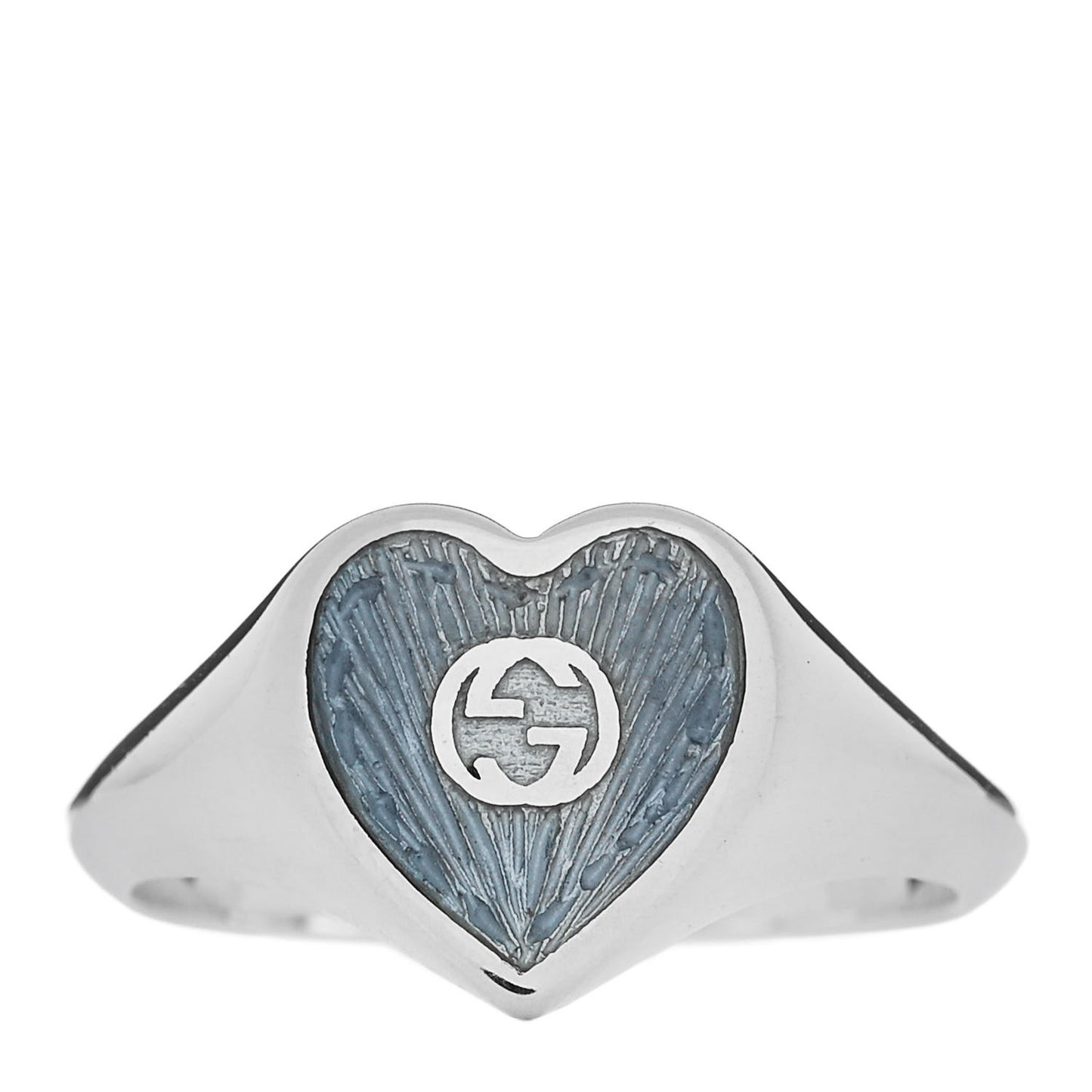 Sterling Silver Enamel GG Heart Ring 54 6.75 Blue