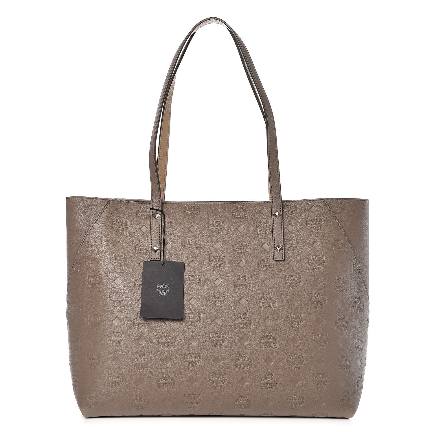 MCM Grained Calfskin Monogram Medium Klara Top Zip Tote Urban Taupe 1 of 8