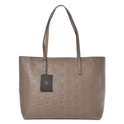 MCM Grained Calfskin Monogram Medium Klara Top Zip Tote Urban Taupe 1 of 8