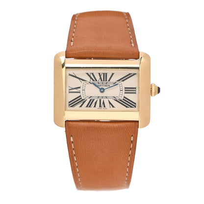 Cartier 18K Yellow Gold Calfskin 38mm Tank Divan Quartz Watch Brown 1 of 5