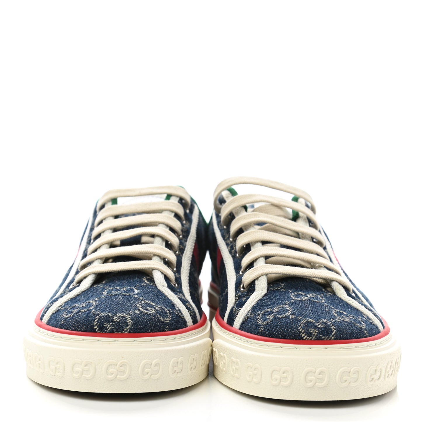 New Denim GG Monogram Web Womens 1977 Tennis Sneakers 39 Blue Tea Mystic White