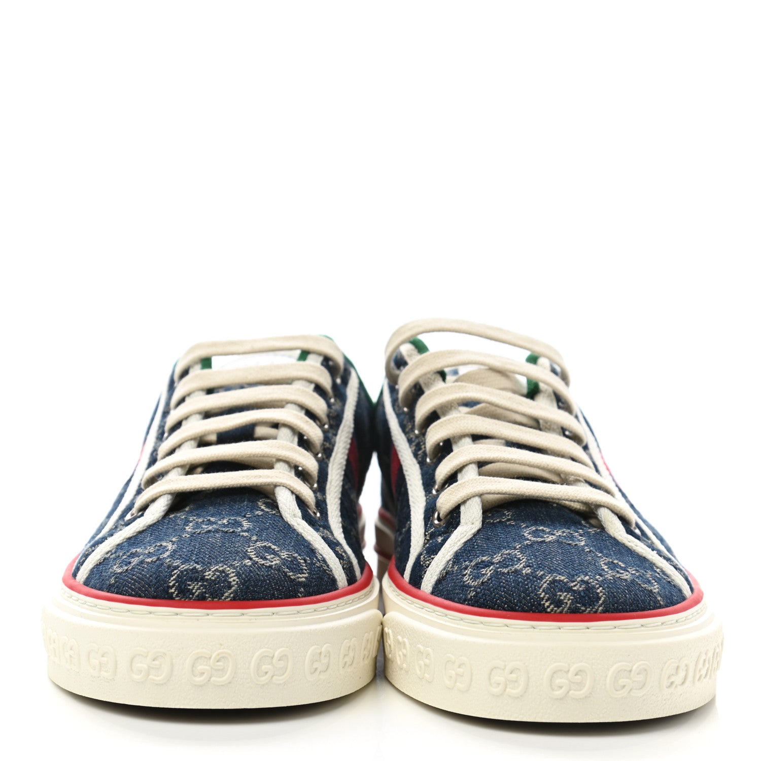 Gucci New Denim GG Monogram Web Womens 1977 Tennis Sneakers 39 Blue Tea Mystic White 2 of 8