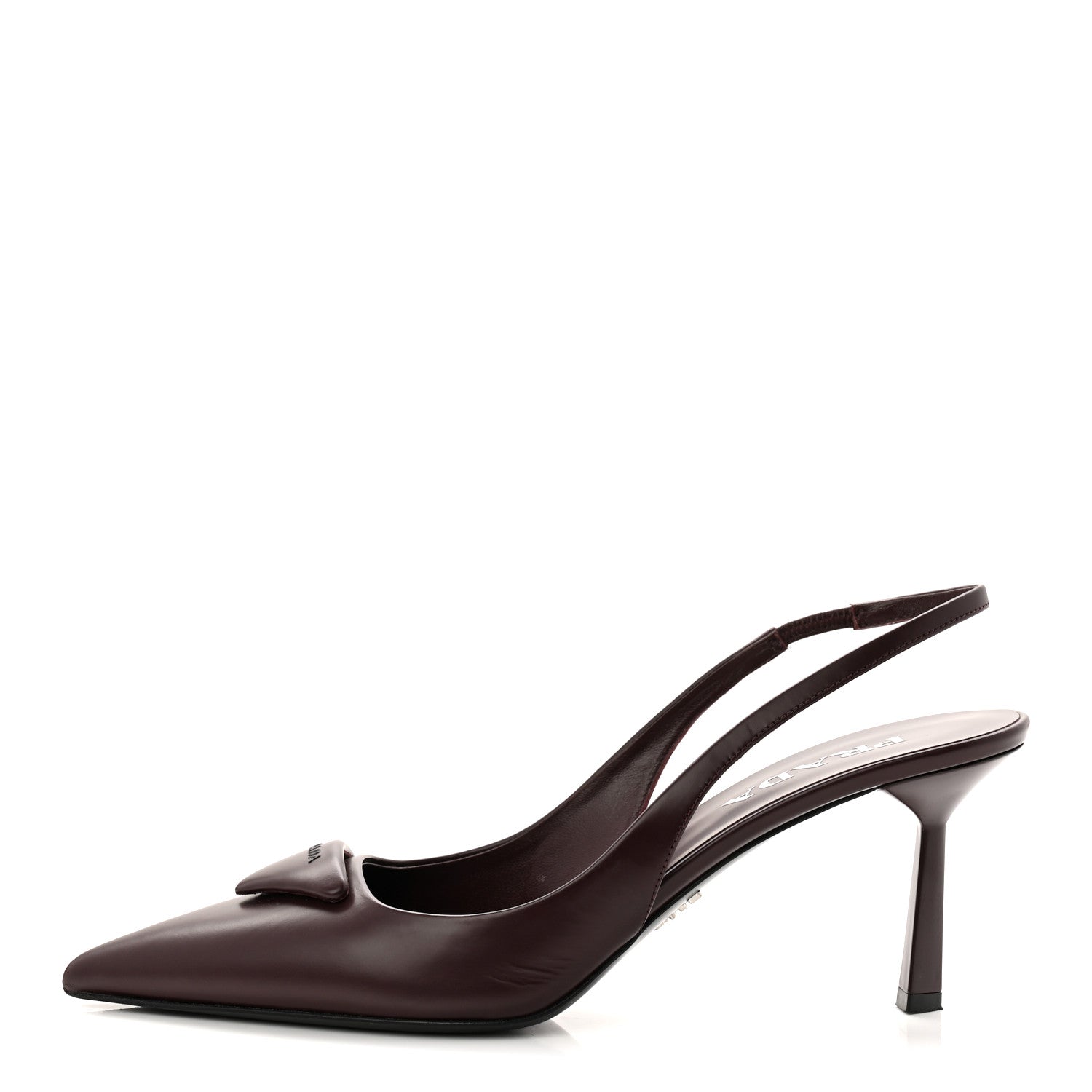 Prada Spazzolato Padded Triangle Logo Pointed Toe Slingback Pumps 38 Burgundy 1 of 9