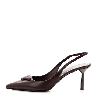 Prada Spazzolato Padded Triangle Logo Pointed Toe Slingback Pumps 38 Burgundy 1 of 9