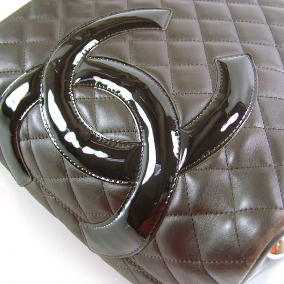 Calfskin Quilted Large Cambon Tote Brown