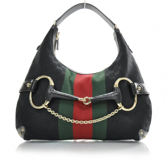 Monogram Large Horsebit Web Hobo Black