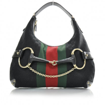 Gucci Monogram Large Horsebit Web Hobo Black 1 of 10